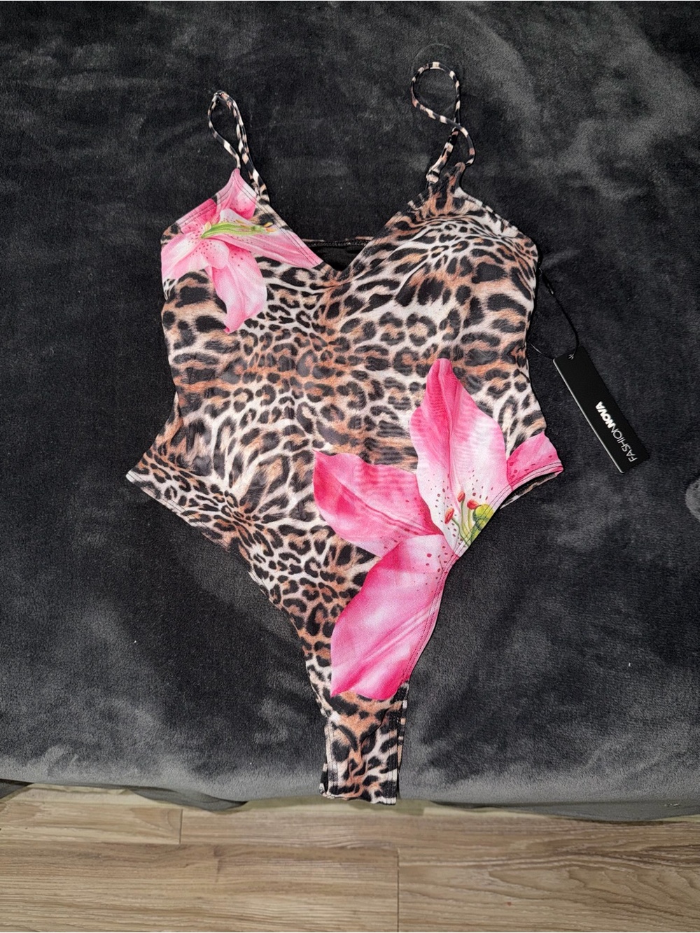 Fashion Nova Pink Floral Leopard One-Piece Swimsuit